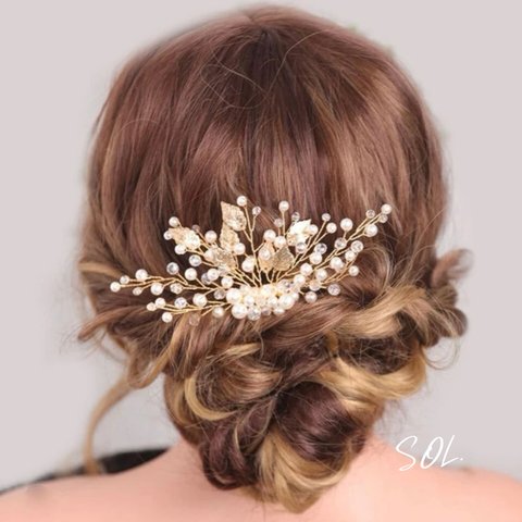 ウェディング　ブライダル　ヘアアクセサリー　ヘアピン　ヘアアレンジ　ヘアアクセ　パールヘアアクセサリー　ゴールドヘアアクセサリー　ビーズ　パール　ゴールド　結婚式　お呼ばれ　ヘッドドレス　オケージョン