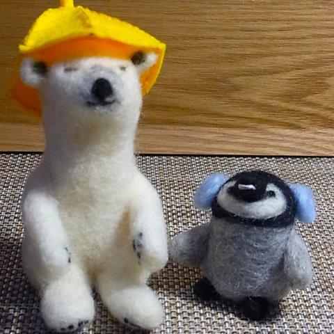 【羊毛フェルト】サウナ初挑戦の白くまさんとペンギンさん