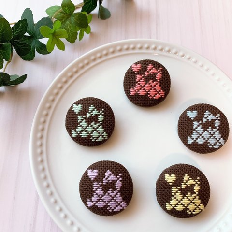 I♡love青森県　チョコレートみたいな こぎん刺し　ブローチ　刺繍　