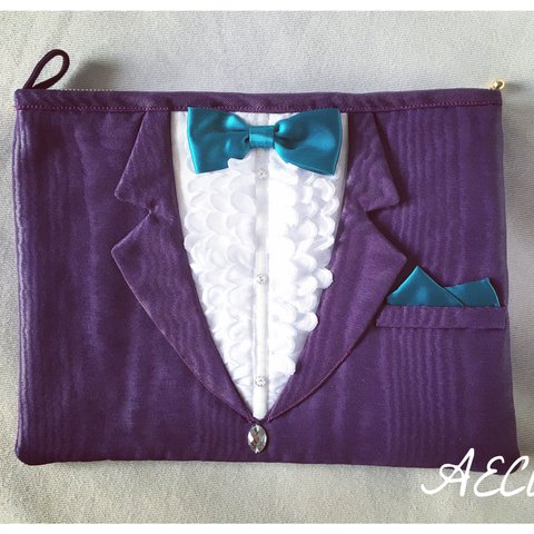 サンプル作品　I ♥︎ tuxedo clutch bag (grape)