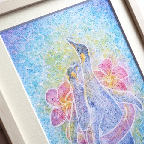 アートポスター/ペンギンの夏休み(水彩色鉛筆)