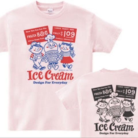 【再々販】アイスクリームBoy&Girl☆アメリカンレトロ　両面　WM～WL•S～XL Tシャツ【受注生産品】