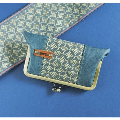 畳縁×PUレザーのカードケース・ミニ財布　Peacock blue 【受注製作】 