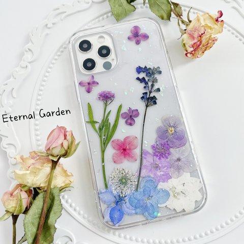 紫陽花、押し花スマホケース、全機種対応、ストラップホルダ一、iFace風、手帳型、iPhone14、iPhone14Pro、iPhone14plus、iPhone13、iPhoneSE2