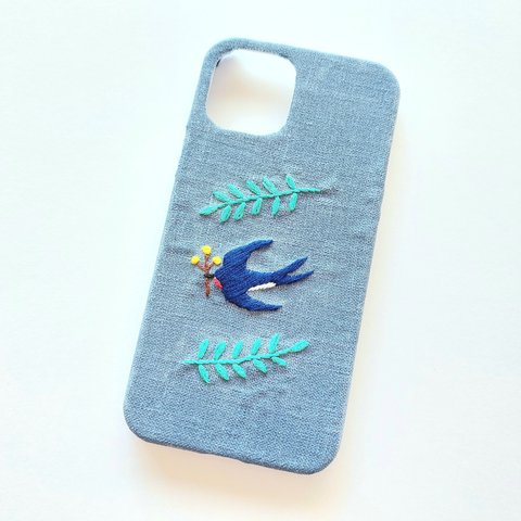 sale！iPhoneケース 刺繍 スマホケース つばめ アウトレット品