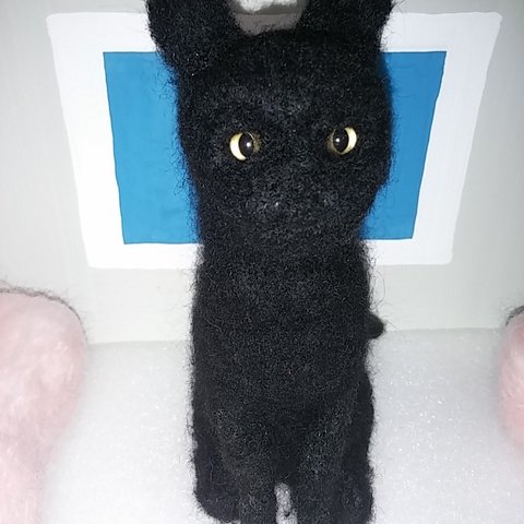 羊毛フェルト！　黒猫シリーズ！　お座り黒猫！