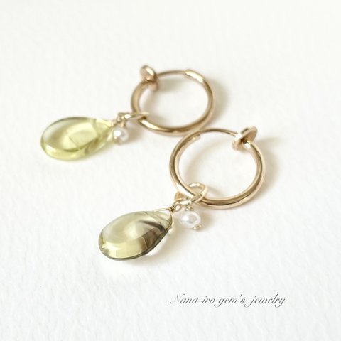 【2way】Lemonsmokyquartz × pearl earring