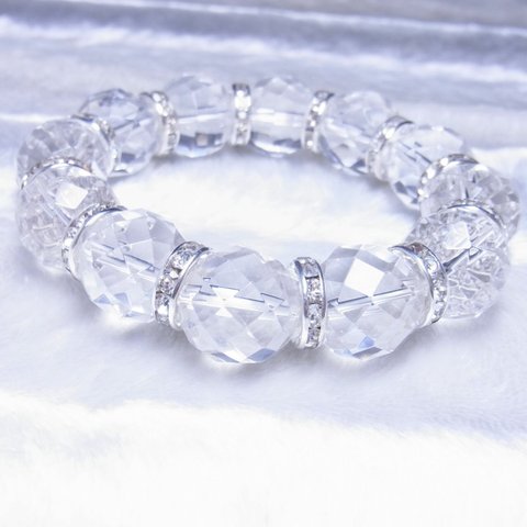ダイヤのような輝き 64面カット水晶 ブレスレット 天然石 クリスタル 16ミリ 数珠 開運 パワーストーン メンズ レディース 運気上昇 プレゼント