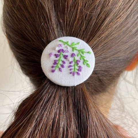 藤の花刺繍のヘアゴム