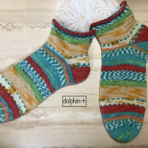 オパール毛糸の靴下　手編み　#2