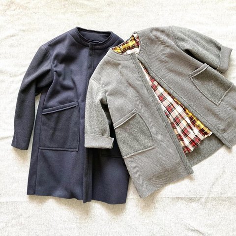 キッズコート 【カルゼフリース】　ドロップショルダーコート ノーカラーコート  キッズサイズ(100~130)  L.Gray