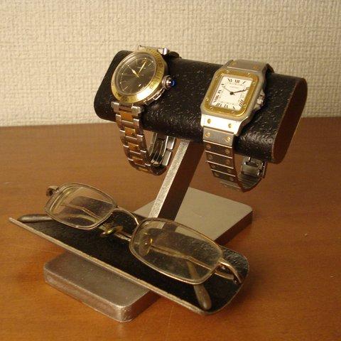 プレゼントに　ブラックコルクだ円パイプ腕時計＆眼鏡スタンド