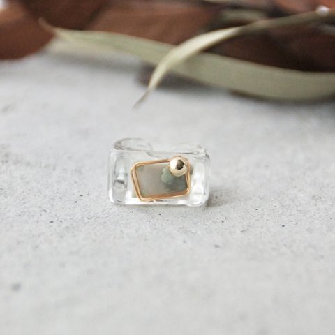 「square clear ring 」　animal    blue  大ぶりリング　レジンリング