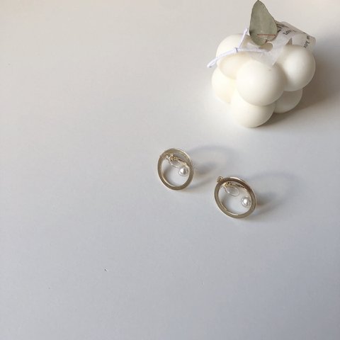 circle×pearl earring(gold)
