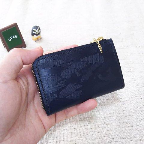 【SALE】牛革ミニミニウォレット（迷彩押し、ネイビー）