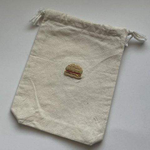 ハンバーガー　刺繍　巾着