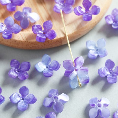 【6つ】アクリル　フラワー　ビーズ　花　花びら パール　紫　パープル