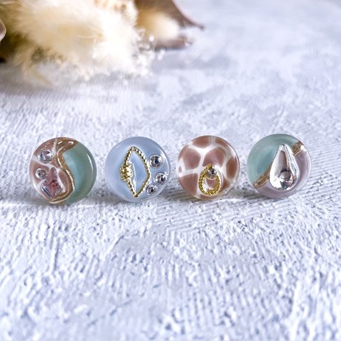 glass flat round 6way button series 《4点セット》