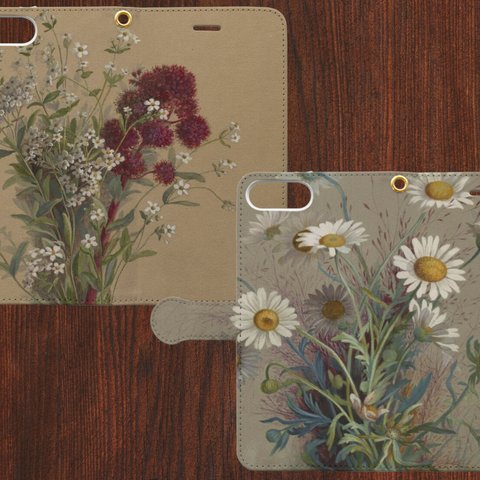 【iphone】Antique flower アンティーク植物図鑑 手帳型スマホケース