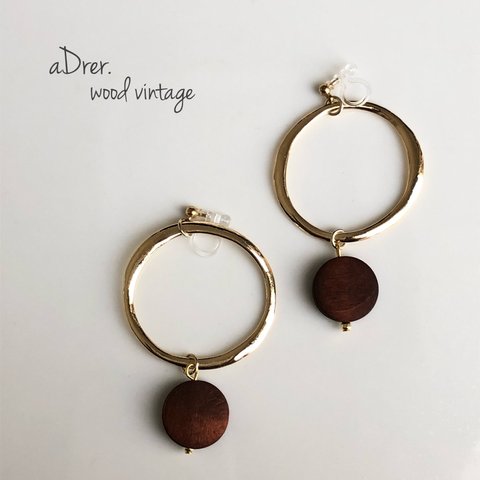 wood フープ ヴィンテージピアス no.310