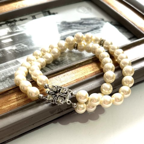 0328 VINTAGE   bracelet パールブレスレット　ヴィンテージ　　アンティーク  クラシカル　フラワー　ナチュラル　カジュアル　メンズ　アクセサリー パール　ギフト結婚式