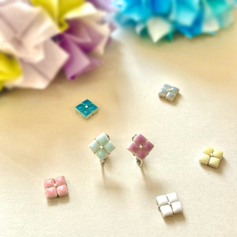 【片耳用】紫陽花ひとひらタイルイヤリング&ピアス