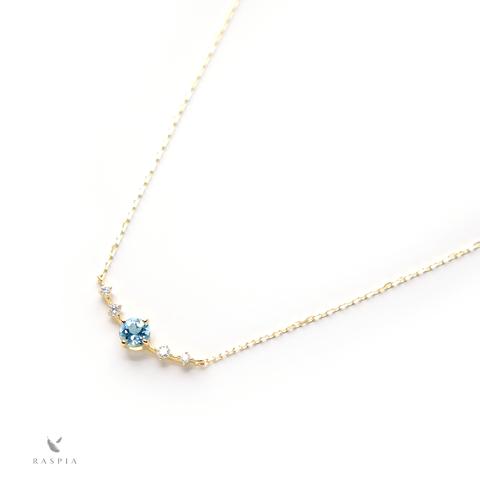 K18 サンタマリア・アクアマリン&ダイヤモンドのネックレス(ラウンドカット)~Ello Lily~ 3月誕生石