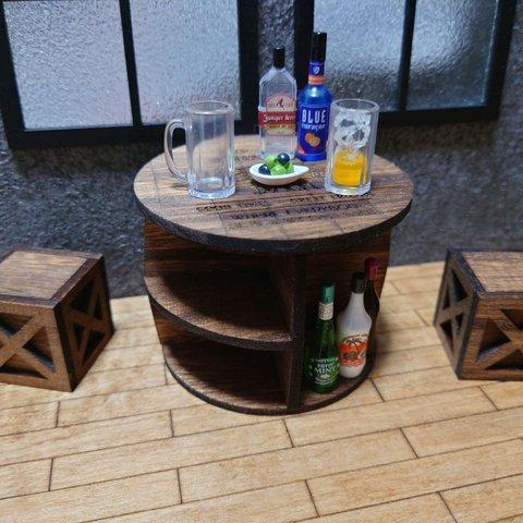 ミニチュア◆樽風テーブルセット◆居酒屋 BARに　ミニチュアハウス　ドール家具