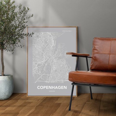アートポスター MAP コペンハーゲン デンマーク グレー L判 ハガキ 2L判 A4 A3 B3 A2 B2 アート モノトーン 地図 インテリアポスター【MAP_GY06】
