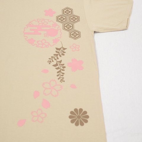 和柄Tシャツ（半袖・からし）桜・紋 Mサイズ