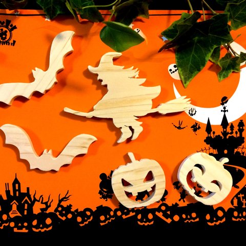 ハロウィン魔女とかぼちゃ・ひのきの切り抜きセット