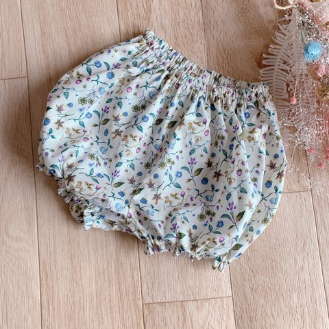 baby✭かぼちゃパンツ　ボリュームタイプ  ✭木の実プリント　ブルー