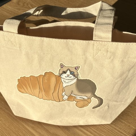 クロワッサンと猫(ラグドール)のランチトートバッグ