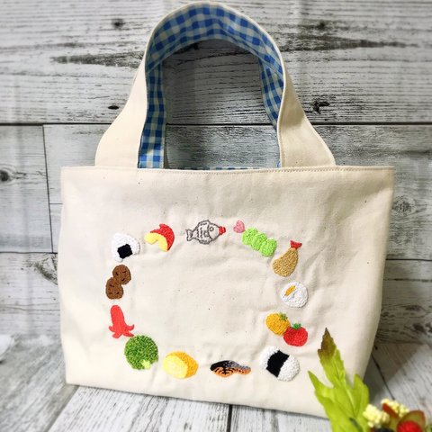 ＊新作＊お弁当のおかず刺繍ミニトート