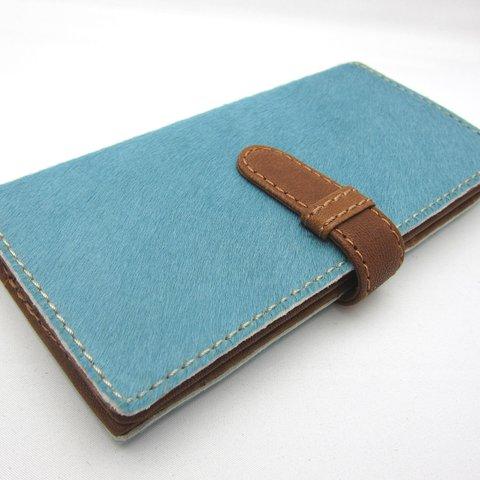 とてもとても滑らかなイタリア製ハラコ　二つ折り長財布　ブルー