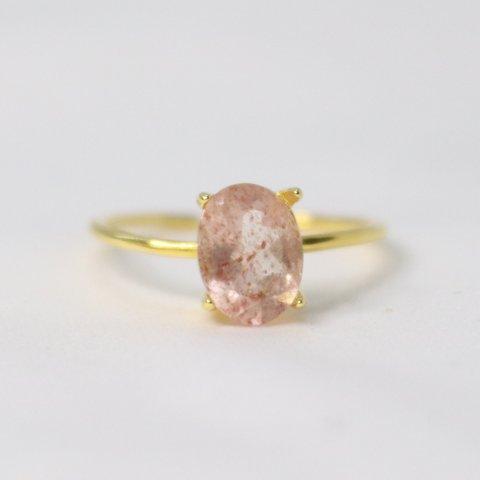k18gp 天然石 ピンクエピドート オーバル 指輪