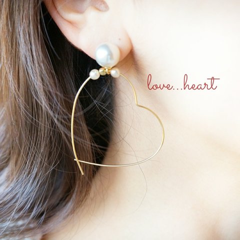 ゆれる ゆらゆら 送料無料 love....heart   パールピアス