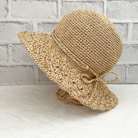 【再販】大人用⭐︎透かし模様のフラワーブリム春夏帽子⭐︎麦わら帽子
