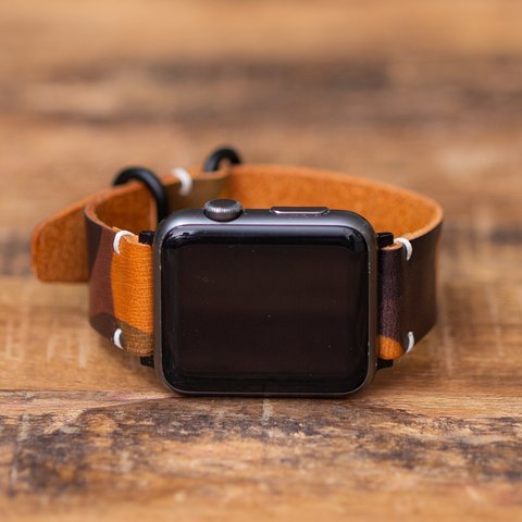 ナチュラルカモ Apple Watch 用 イタリアンレザー 革ベルト 腕時計  series 8 対応