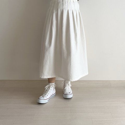 純白♥大人エレガントなタックスカート【選べるスカート丈】　ホワイト　ロングスカート　