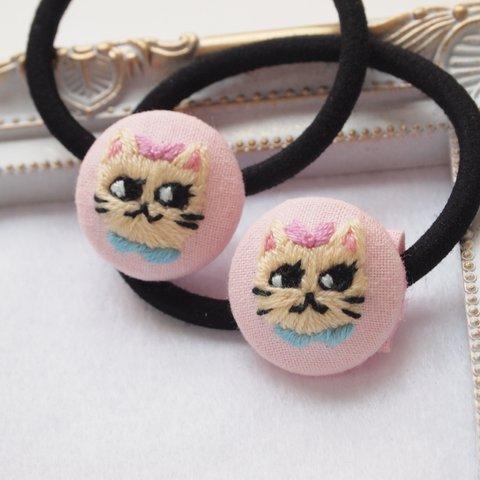 キッズ用 手刺繍ねこ ヘアゴム