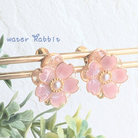 くすみピンク色！桜イヤリング/ピアス