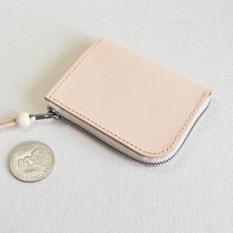 姫路産のナチュラルのヌメ革のL字ファスナー財布　L115