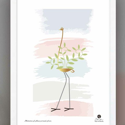 北欧 　 オリジナルポスター　A4 　アート　seiで検索　結婚祝い　新築祝い　誕生日　おしゃれ　植物　かわいい 　ダチョウ　m-374
