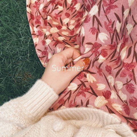 ピンク~秋冬のドレス~花柄スカート*厚手コーデュロイスカート