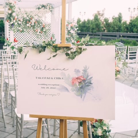 ウェルカムボード　白地のお花　結婚式　開店祝い　新築祝い