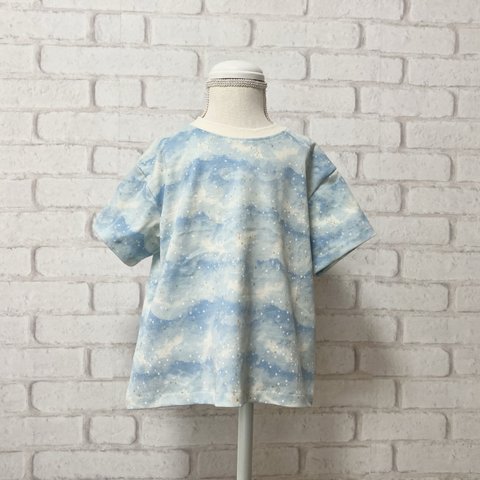 【110size】ワイドTシャツ　打ち寄せる波柄