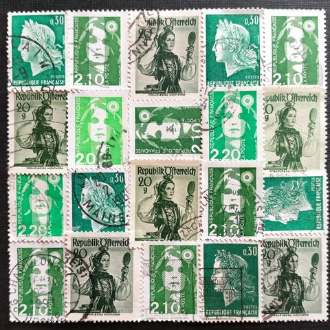 ヨーロッパ 古切手 カラーパレット（緑系）DA-STE135
