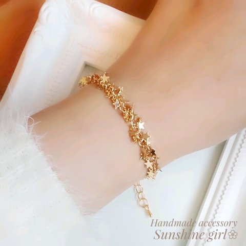 再販24❣ Twinkle star bracelet .｡.:* 星のブレスレット☆彡春夏流星ゴールド/プレゼント/ペアブレスレット パール/変形揺れるゆらゆら           