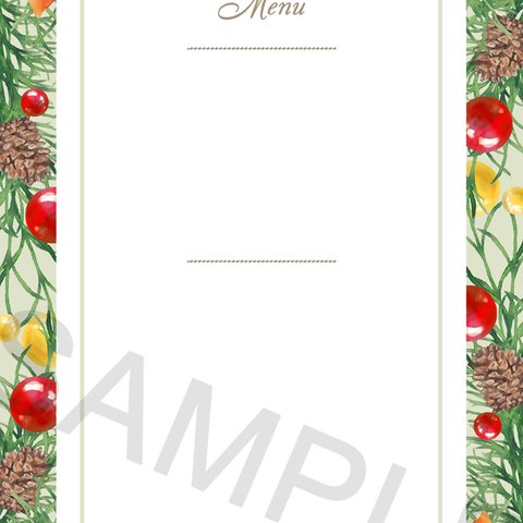 水彩のクリスマスリースのメニュー表テンプレート　PSD＆JPEG